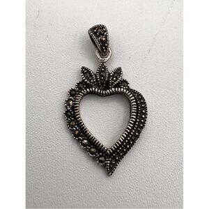 Marcasite Black and Silver Heart Pendant